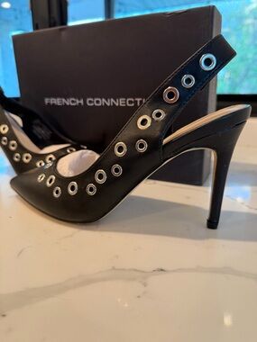 French Connection Black Grommet Slingback Stiletto
